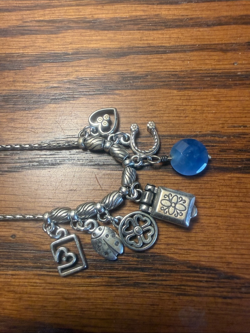 Silver Charm Necklace with Blue Faceted Pendant